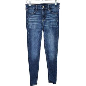 Womens American Eagle Blue Denim Hi Rise Jegging Next Level Stretch Size 8 Long